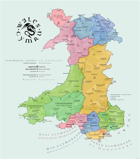 Wales Map Wales 1st Level County Road And Rail Map 1m Scale In