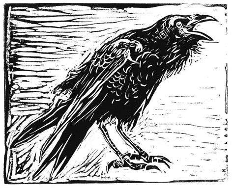 Raven By Georgia Flowers Linocut On Paper Subject Animals And