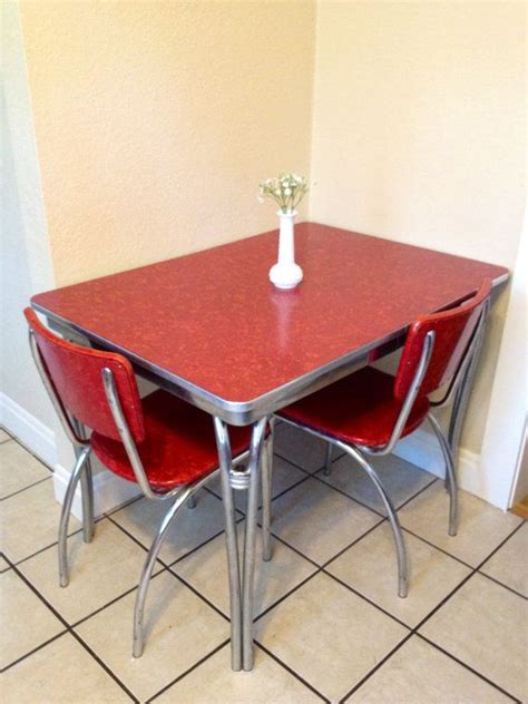 Red Retro Kitchen Table Chairs 2 1414 
