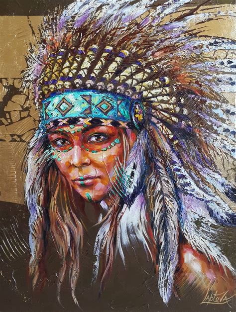 Portrait Native American Woman Portrait Abstract Girl Headdress