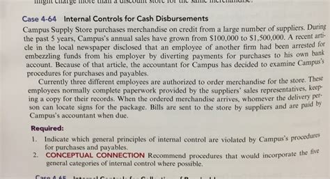 Solved Internal Controls For Cash Disbursements