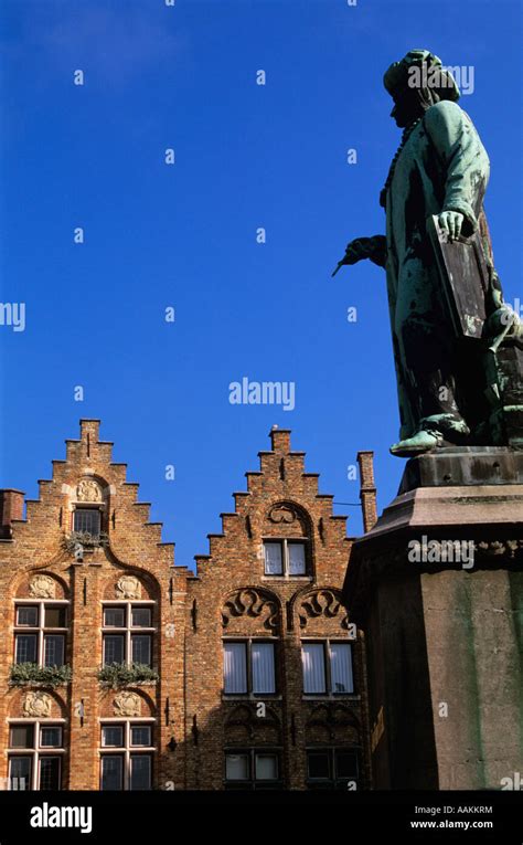 Bruges Belgium Jan Van Eyckplein Statue Stock Photo Alamy