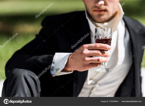 Cropped View Victorian Man Holding Wine Glass Drink — Stock Photo