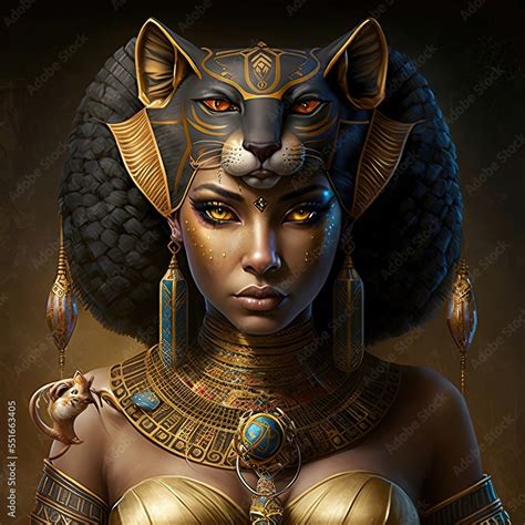 Ancient Egyptian Goddess Bastet Ancient Egyptian Catwoman With Gold Jewelry Ai Stock
