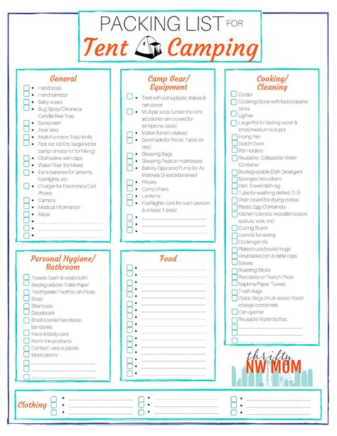 Packing List For Tent Camping Free Printable Thrifty Nw Mom