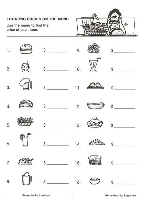 Here you can find free math worksheets to help you teach and learn math. Restaurant Menu Math Worksheets Real Life Math Menu Math ...