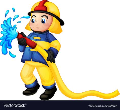 A Fireman Holding A Yellow Water Hose Royalty Free Vector