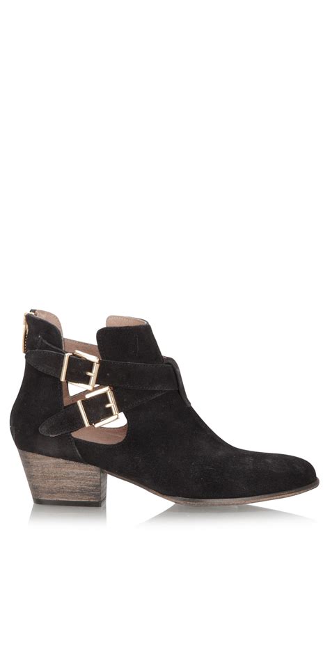 Kmb Suede Ankle Boot With Buckle Detail In Black