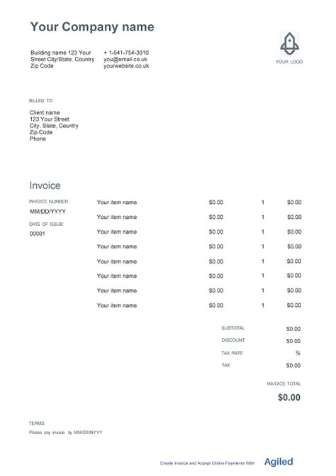 Editable Retainer Invoice Template Agiled Free Download
