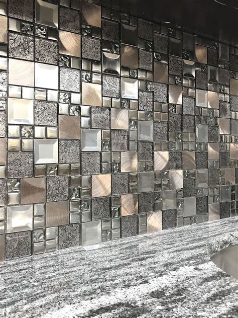(glass backsplash tile) modern to traditional glass mosaic backsplash tiles. Glass Metal Gray Copper Mosaic Backsplash Tile ...