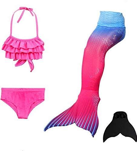 Cuts And Fits Girls 4 Pcs Mermaid Swimsuit Bikini Set With Flipper