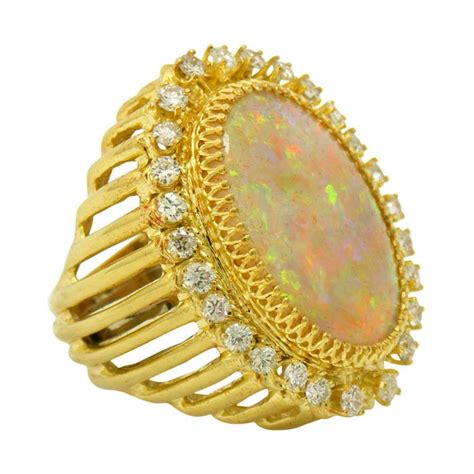 Over The Top Opal Ring With Diamonds Opal Ring Gold Yellow Gold Opal