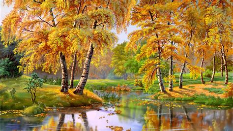Wonderful Autumn Landscape River Trees 087537