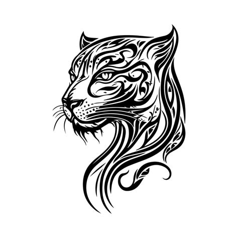A Fierce Panther Head In Tribal Tattoo Style Depicted In Black And