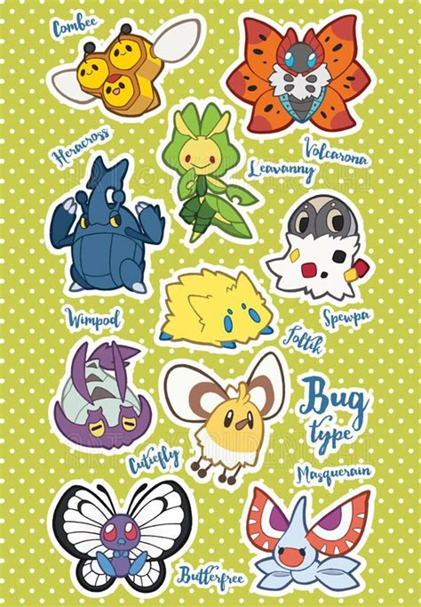 Bug Type Pokemon Sticker Sheet Pokemon Type Series Etsy Pokemon Memes