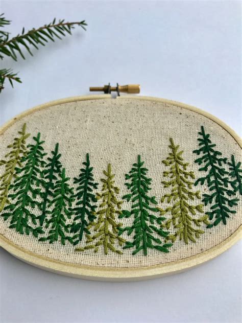 Pine Tree Embroidery Embroidery Hoop Hand Embroidery Wall Etsy