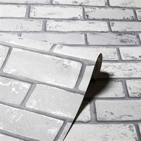 Arthouse Peel And Stick Metallic Brick Whitesilver Wallpaper Wilko
