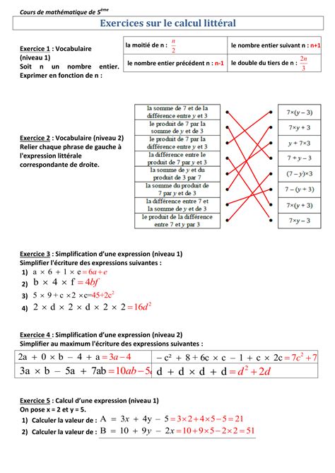 Simplifier Une Expression Littérale 5eme Exercice