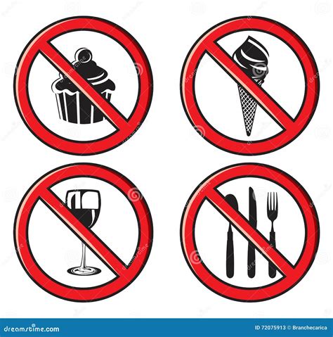 No Eating No Food Allowed Sign Set Stock Illustration Illustration