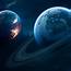 Blue Planet Wallpaper 4K Orbital Ring Red Stars Galaxy 