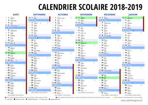 Calendrier Scolaire Pour Les Vacances 2018 2019 à Imprimer