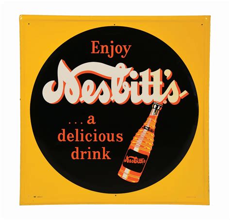 Lot Detail Enjoy Nesbitts Soda Embossed Tin Sign W Bottle Graphic