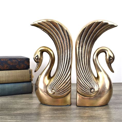 Vintage Brass Swan Bookends Lovely Details And Patina Etsy Vintage