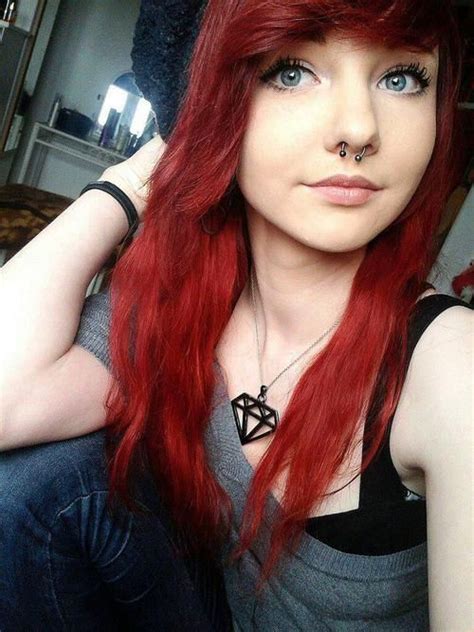 Septum Piercing Stainless Steel Piercings Red Hair Emo Girl Scene Hair Bangs Emo Scene Hair