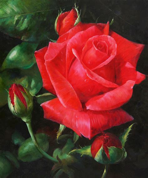 Red Rose Flower Painting Full Image