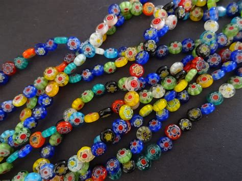 14 5 Inch Strand Of 6mm Glass Millefiori Beads Flat Round About 65 Glass Beads Multicolor