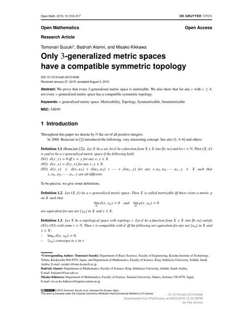 Pdf Only 3 Generalized Metric Spaces Have A Compatible Symmetric Topology