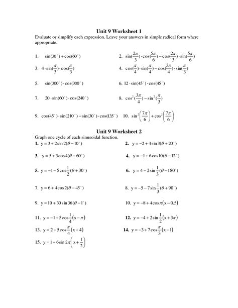 12 Pre Calculus Worksheets
