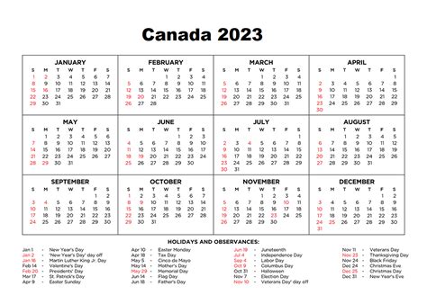 Free Canada 2023 Calendar Printable With Holidays Pdf