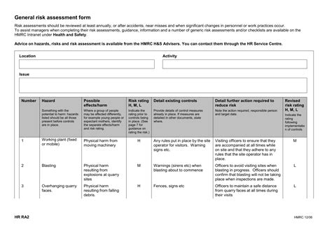 Generic Risk Assessment Form Word Kb
