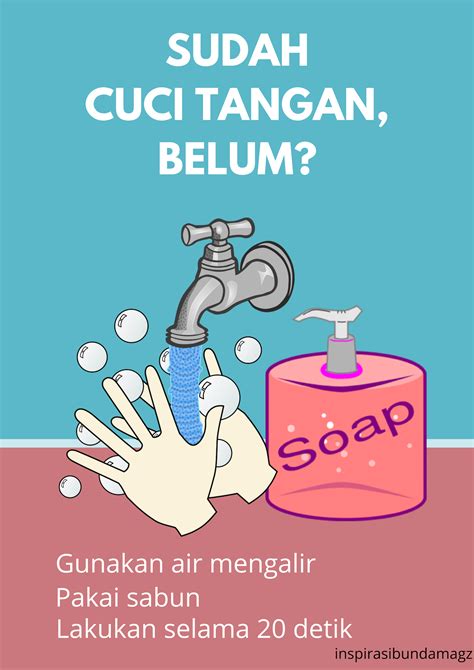 Poster Cuci Tangan Pakai Sabun Dan Air Mengalir Ilustrasi