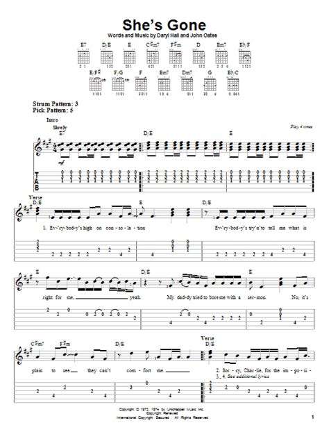 She S Gone By Hall Oates Easy Guitar Tab Guitar Instructor
