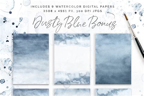 Dusty Blue Watercolor Textures Kit Watercolor Texture Blue