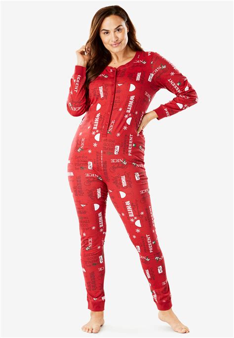Holiday Print Onesie Pajama By Dreams And Co® Plus Size Sleep Woman