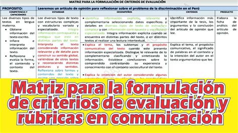 Matriz Para La FormulaciÓn De Criterios De EvaluaciÓnmatriz Para La