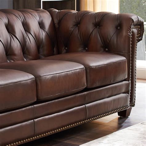 Dark Brown Stanwood Genuine Leather Sofa Set 3pcs Hydeline Traditional
