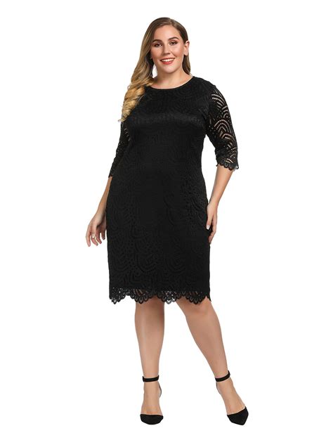 Chicwe Womens Stretch Lined Plus Size Lace Shift Dress Knee Length