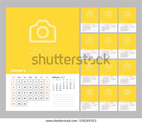 Calendar Template 2017 Year Vector Illustration Stock Vector Royalty