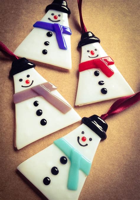 Handmade Fused Glass Snowman Hanging Decorations By Minxenamels