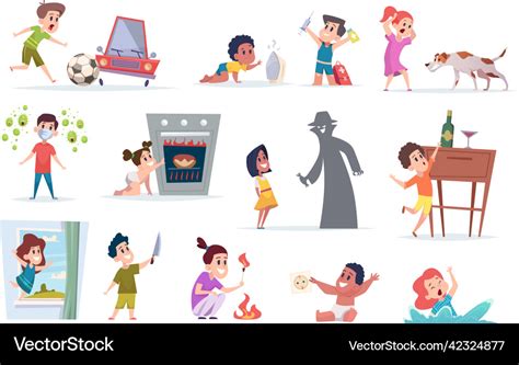 Dangerous Situation For Kids Boys And Girl Vector Image