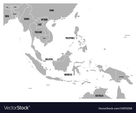 South East Asia Political Map Grey Land On White Vector Image
