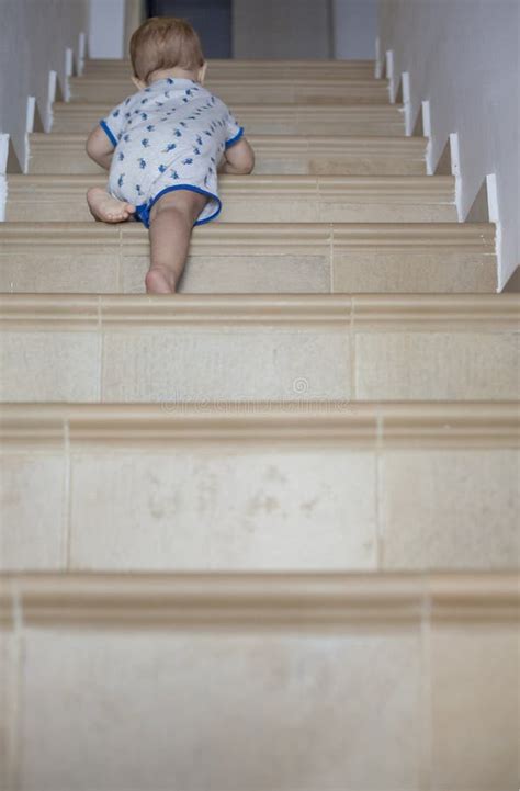 Baby Boy Crawling Up The Stairs Stock Photo Image Of Angle People