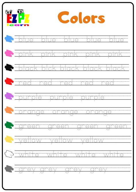 Colors Word Tracing Worksheet Ezpzlearn Com