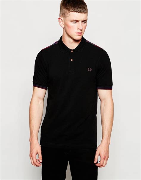 Lyst Fred Perry Polo Shirt With Tartan Panel In Black In Black For Men