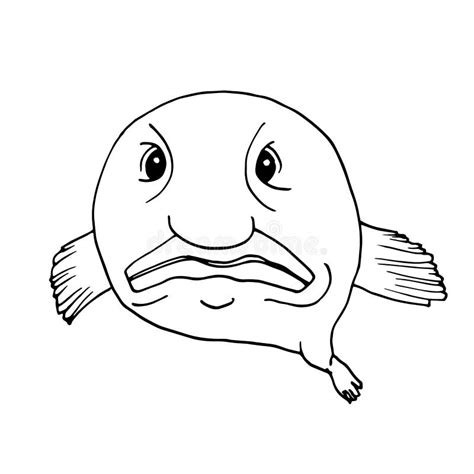 Blobfish Funny Deep Sea Fish Vector Illustration In Doodle Style