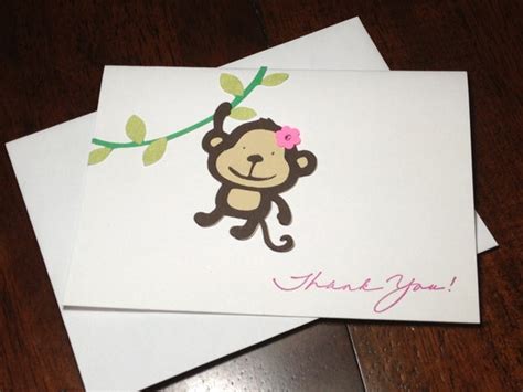 Items Similar To Baby Shower Thank You Note Card Set Monkey With Pink